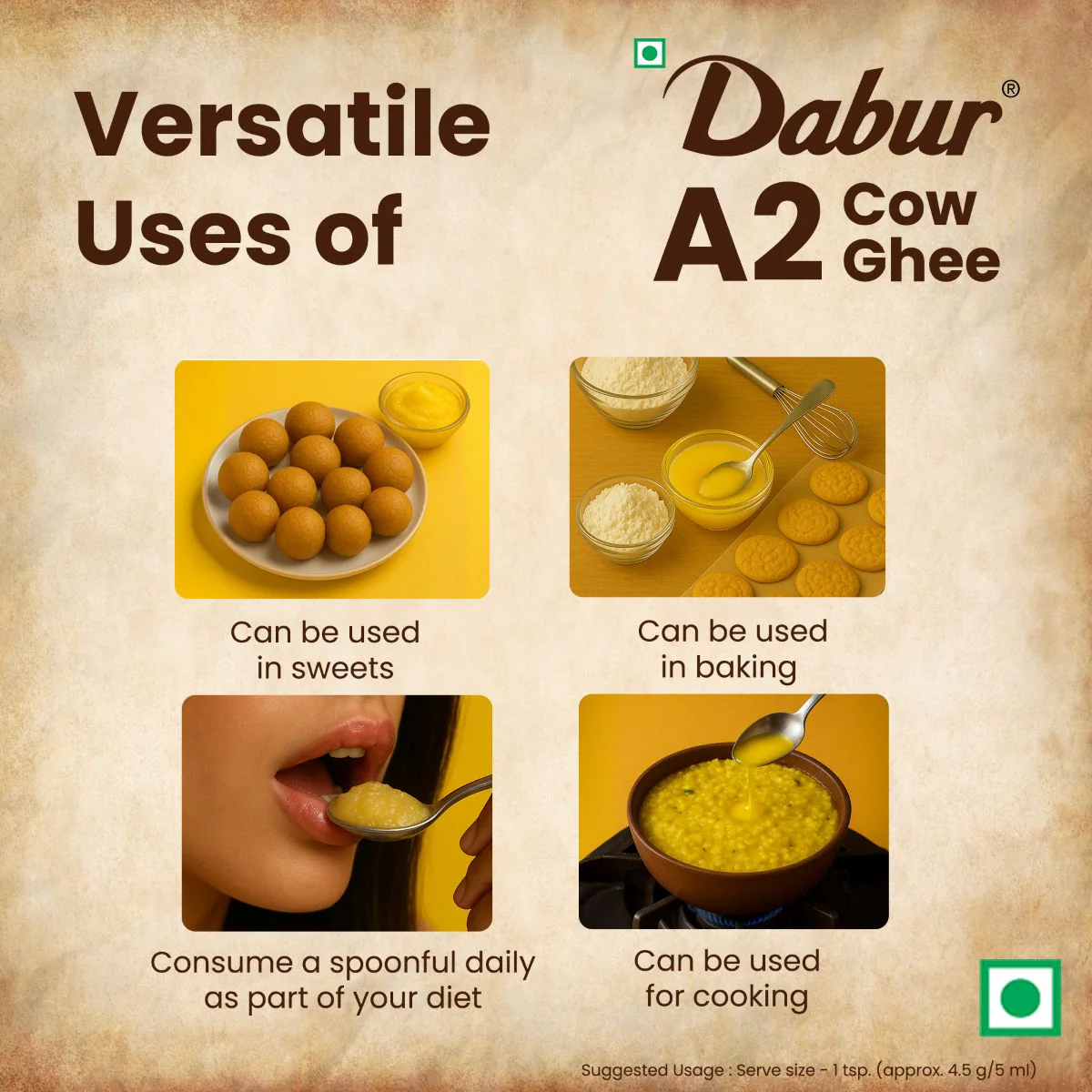 Dabur A2 Cow Ghee | Rich in Vitamin A & Antioxidant | Bilona method | Helps balance Vata & Pitta Dosha | Made from desi cows Milk - Image 5